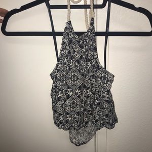 Cropped Black and White Printed Halter Top